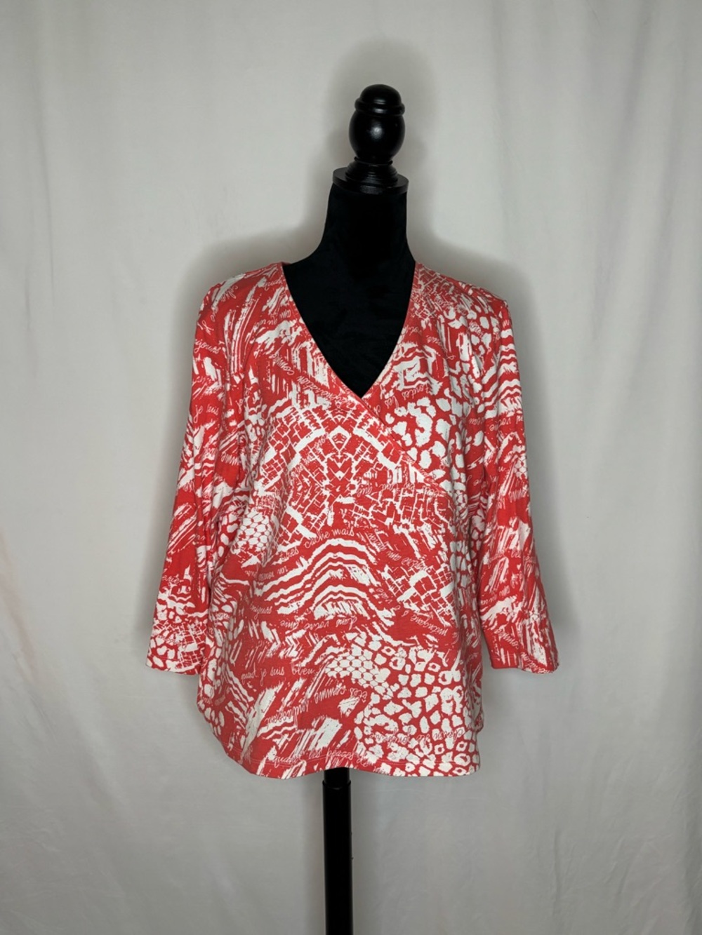 Ruby Rd. Women's Red Patterned V-Neck Blouse